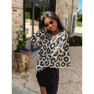 Blouse en crochet Chléolia - Ecru/Noir