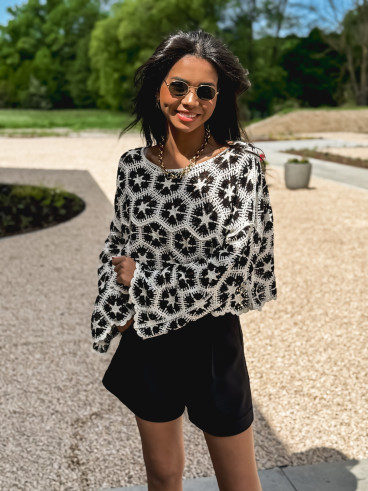 Blouse en crochet Chléolia - Ecru/Noir