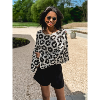 Blouse en crochet Chléolia - Ecru/Noir