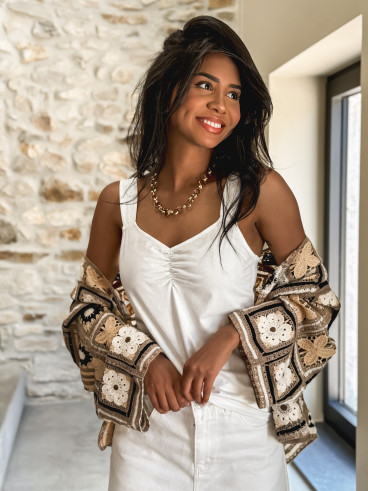 Gilet en crochet Marlee - Beige/Moka