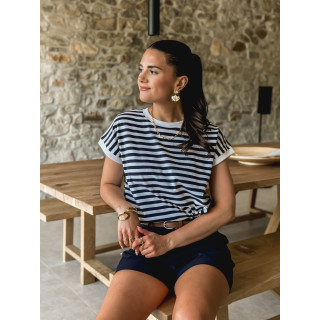 T-shirt ligné Janne - Blanc/Bleu marine