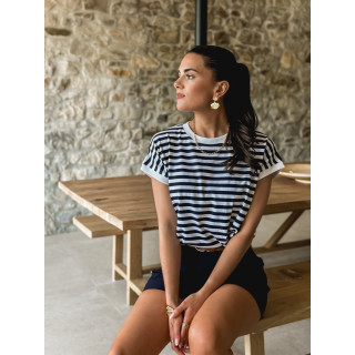 T-shirt ligné Janne - Blanc/Bleu marine