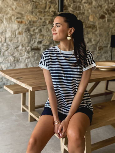 T-shirt ligné Janne - Blanc/Bleu marine