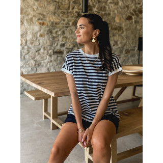 T-shirt ligné Janne - Blanc/Bleu marine