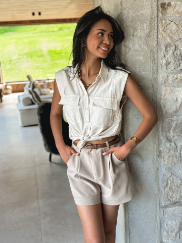 Chemise sans manches Nelya - Beige