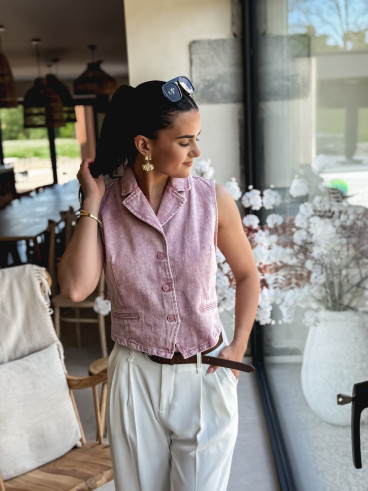 Gilet en jeans Haina - Rose