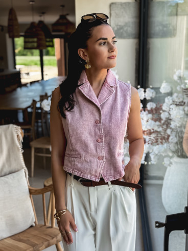 Gilet en jeans Haina - Rose