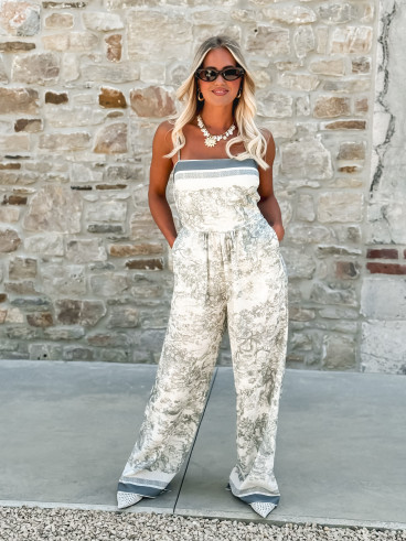 Combinaison pantalon Glenda - Ecru/vert