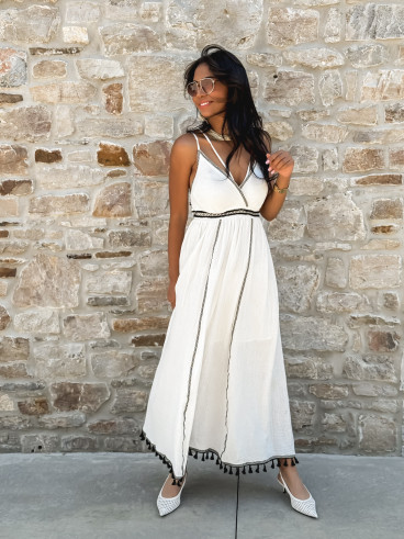 Robe longue Zoélia - Blanc/Noir