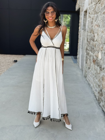 Robe longue Zoélia - Blanc/Noir