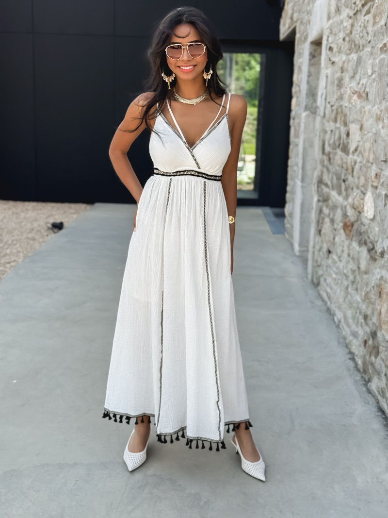 Robe longue Zoélia - Blanc/Noir