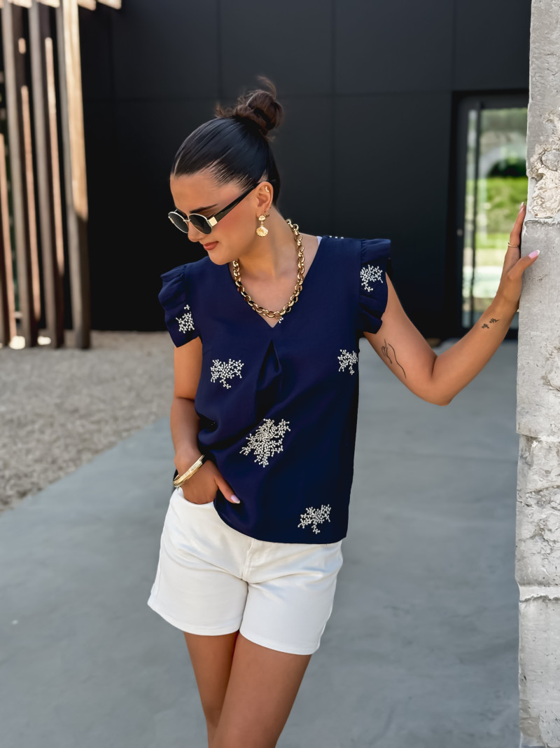 Blouse à motifs Nilda - Bleu marine