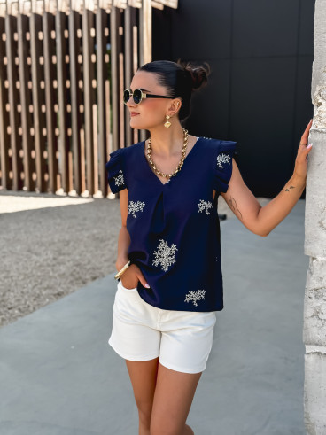 Blouse à motifs Nilda - Bleu marine