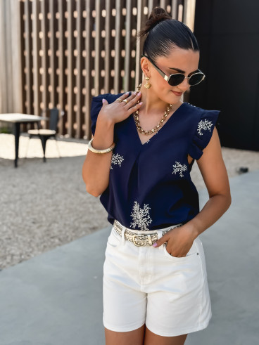 Blouse à motifs Nilda - Bleu marine
