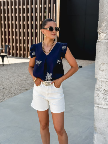 Blouse à motifs Nilda - Bleu marine
