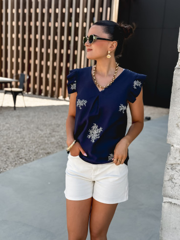 Blouse à motifs Nilda - Bleu marine