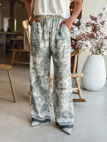Pantalon Glenda - Ecru/Vert