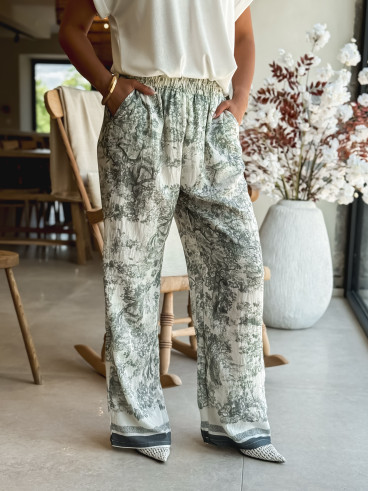 Pantalon Glenda - Ecru/Vert