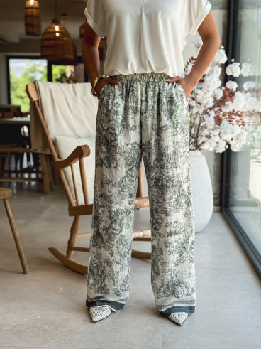 Pantalon Glenda - Ecru/Vert
