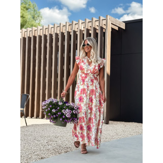 Robe longue Coline - Ecru/Rose