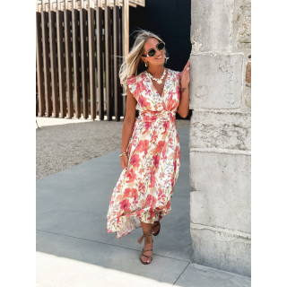 Robe longue Coline - Ecru/Rose