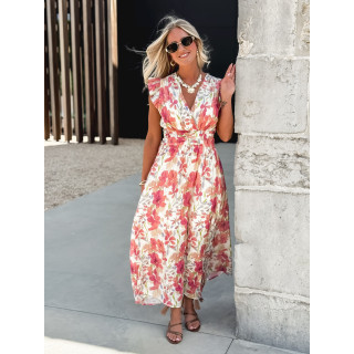Robe longue Coline - Ecru/Rose