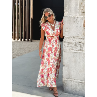 Robe longue Coline - Ecru/Rose