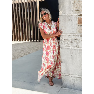 Robe longue Coline - Ecru/Rose