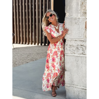 Robe longue Coline - Ecru/Rose