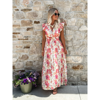 Robe longue Coline - Ecru/Rose