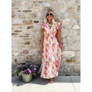 Robe longue Coline - Ecru/Rose
