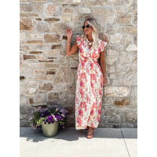 Robe longue Coline - Ecru/Rose