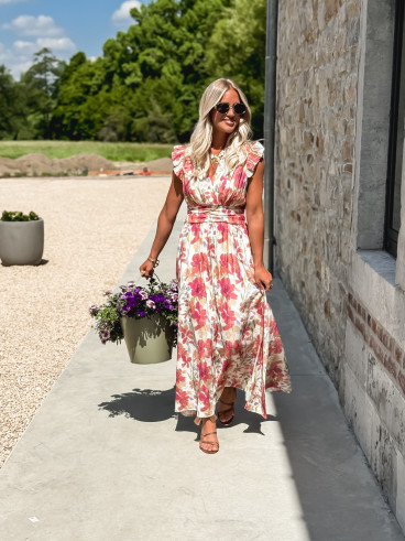 Robe longue Coline - Ecru/Rose