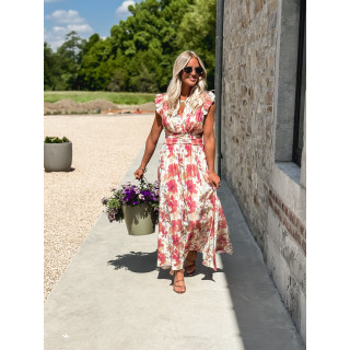 Robe longue Coline - Ecru/Rose