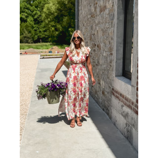 Robe longue Coline - Ecru/Rose