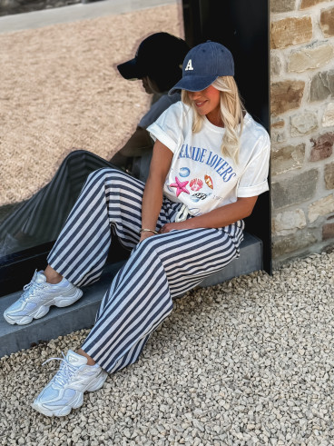 Pantalon ligné Linaëlle - Blanc/Bleu