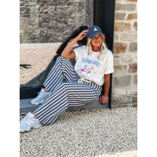 Pantalon ligné Linaëlle - Blanc/Bleu