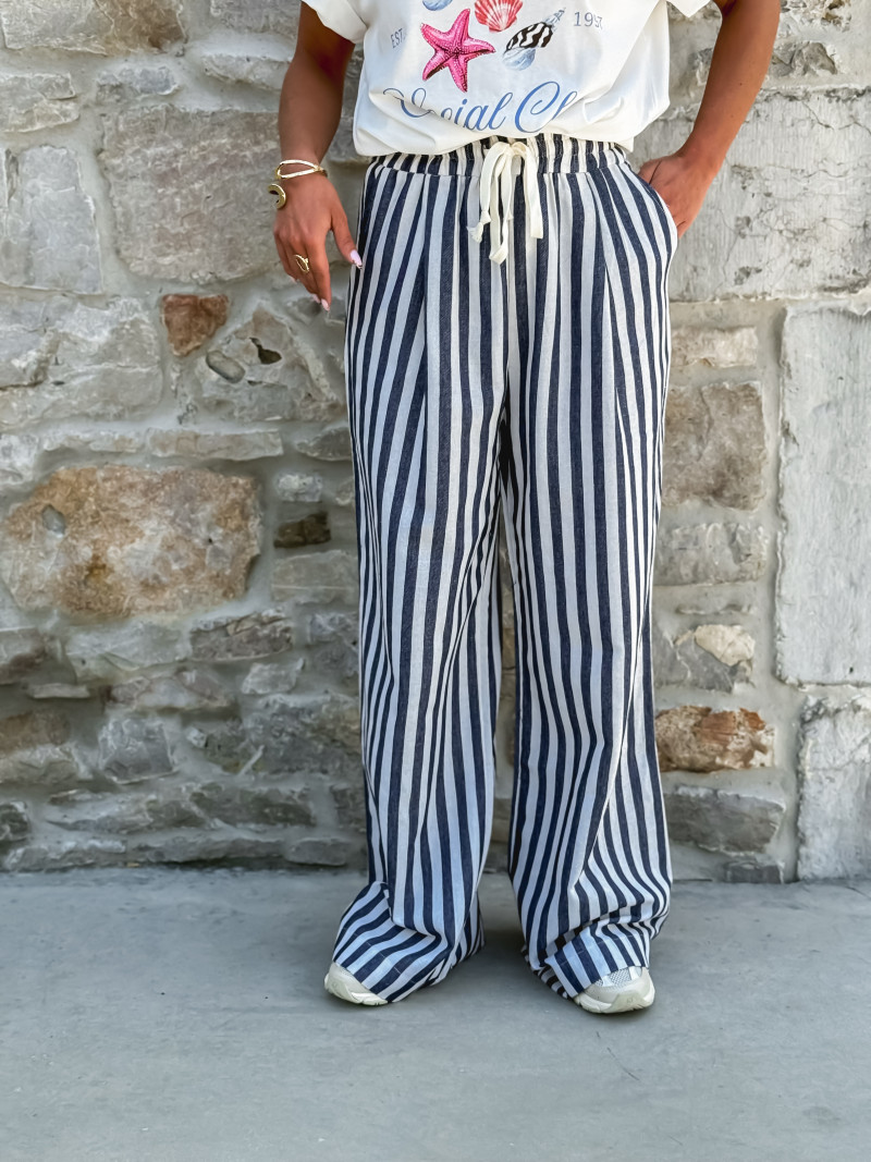 Pantalon ligné Linaëlle - Blanc/Bleu