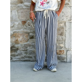 Pantalon ligné Linaëlle - Blanc/Bleu