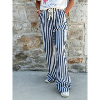 Pantalon ligné Linaëlle - Blanc/Bleu