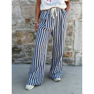 Pantalon ligné Linaëlle - Blanc/Bleu