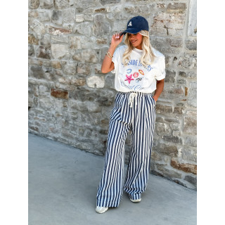 Pantalon ligné Linaëlle - Blanc/Bleu