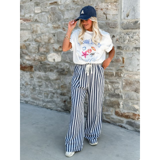 Pantalon ligné Linaëlle - Blanc/Bleu