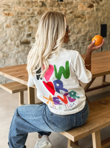T-shirt 'Now or Never' - Blanc