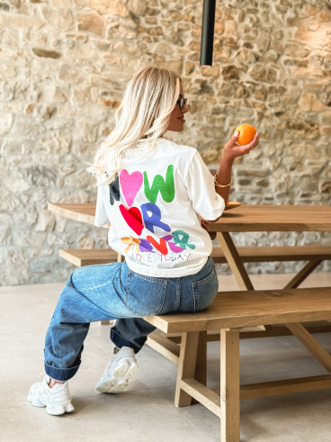 T-shirt 'Now or Never' - Blanc
