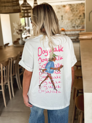 T-shirt 'Dog Walk' - Blanc