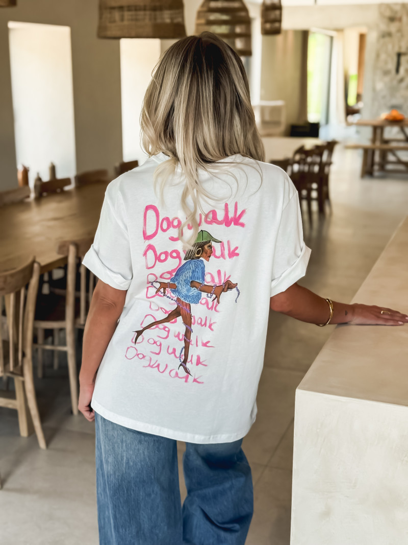 T-shirt 'Dog Walk' - Blanc