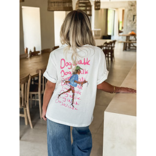 T-shirt 'Dog Walk' - Blanc