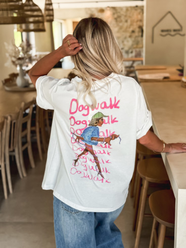 T-shirt 'Dog Walk' - Blanc