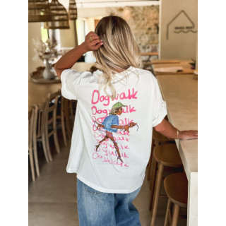 T-shirt 'Dog Walk' - Blanc